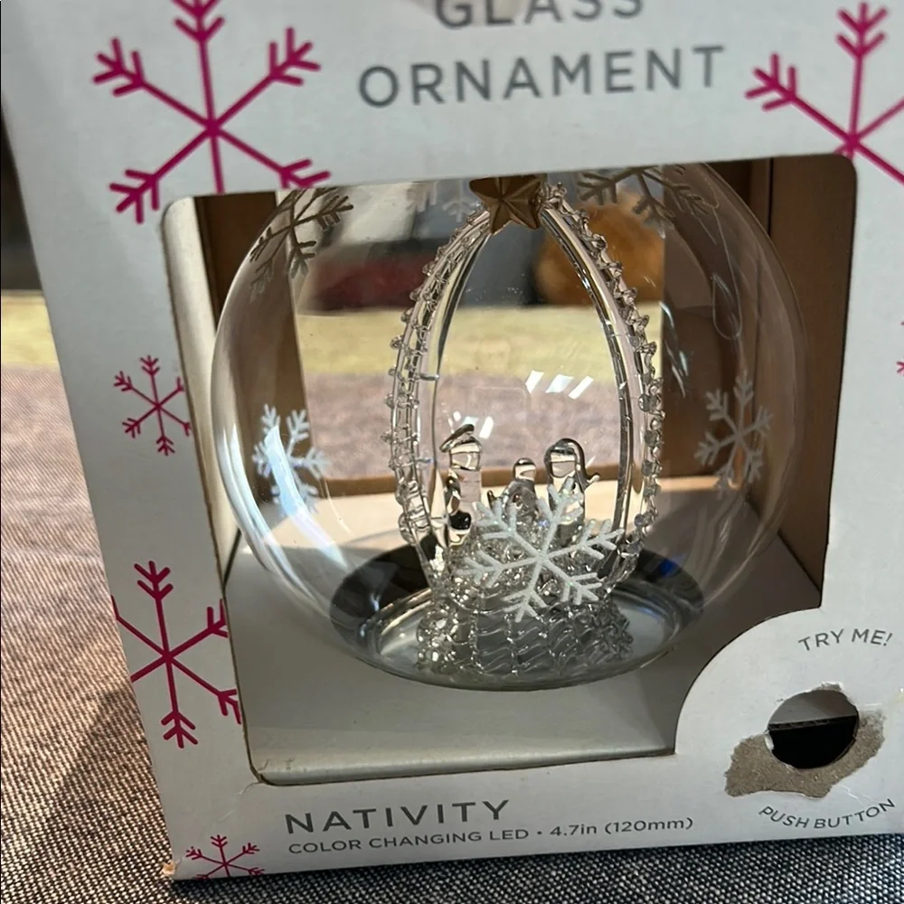 Robert Stanley Glass Nativity Ornament with Color-Changing LED